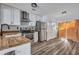 Modern kitchen featuring white cabinets, stainless steel appliances, butcher block counters, and a stylish backsplash at 425 Miami St # A, Ladson, SC 29456