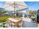 Expansive backyard featuring a dining area with umbrella, a cozy seating area, and a garden potting station for outdoor enjoyment at 523 Coaxum Rd, Mount Pleasant, SC 29464