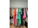 Organized walk-in closet with clothing racks filled with a variety of colorful garments, showcasing ample storage at 523 Coaxum Rd, Mount Pleasant, SC 29464