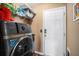 Functional laundry area with modern washer, storage shelf, and access to the exterior at 8005 Old Hazelwood Rd, North Charleston, SC 29406