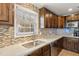 Charming kitchen features tiled backsplash, stone countertops, stainless steel appliances, and modern wooden cabinets at 115 Laurel Ridge Rd, North Charleston, SC 29418