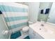 Bathroom featuring a striped shower curtain, sink, toilet and a mirror at 1233 Bridgeport Dr, Mount Pleasant, SC 29466