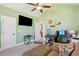 Spacious living room with vaulted ceilings and a modern workstation at 1874 Rifle Range Rd, Mount Pleasant, SC 29464
