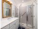 Bathroom featuring a vanity with a sink and glass enclosed shower at 263 Pelican Flight Dr, 15.4% Share, Dewees Island, SC 29451
