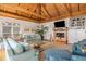 Bright living room features comfortable seating, fireplace, built in shelves, and a vaulted ceiling at 263 Pelican Flight Dr, 15.4% Share, Dewees Island, SC 29451