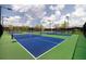 Well-maintained blue and green tennis courts under a sunny sky, perfect for recreational play at 332 Dahlia Row Dr, Summerville, SC 29486