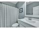 Bathroom featuring a shower with patterned curtain, a toilet, and a modern sink and vanity at 3537 Sewel Ave, Mount Pleasant, SC 29466