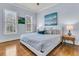 Light-filled bedroom features hardwood floors, neutral walls, and a comfortable bed with decorative pillows at 4051 Colonel Vanderhorst Cir, Mount Pleasant, SC 29466