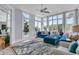Bright living room featuring a blue sectional, stylish rug, and an abundance of natural light from large windows at 4051 Colonel Vanderhorst Cir, Mount Pleasant, SC 29466
