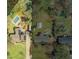 Aerial view of property featuring in-ground pool, shed, and mature trees at 958 Mikell Dr, Charleston, SC 29412