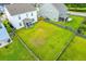 Aerial view of a large, fenced backyard with mature landscaping, offering privacy and space for outdoor activities at 107 Goose Rd, Summerville, SC 29483