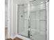 New walk-in shower enclosed with glass, complete with a modern shower head at 131 Horizon Ridge Dr, Summerville, SC 29486
