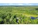 A serene aerial view showcases the residence, nestled amidst lush trees and a tranquil pond at 13959 Cottageville Hwy, Cottageville, SC 29435