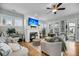 Cozy living room with fireplace, large windows, hardwood floors, and comfortable seating at 1525 Harriman St, Mount Pleasant, SC 29466