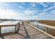 Scenic dock view with wood planks, steel cable railing, and waterfront access in a serene coastal setting at 2135 Tides End Rd, Charleston, SC 29412