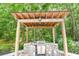 Community grill with wooden pergola, stainless steel grill, and stone surround at 2434 Egret Crest Ln, Charleston, SC 29414