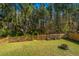 Spacious backyard featuring a well-maintained lawn, wooden fence, and wooded surroundings at 312 Coki Amalie Ct, Charleston, SC 29492