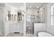 Elegant bathroom with a marble countertop, glass shower enclosure, and stylish fixtures at 34 Anson St, Charleston, SC 29401