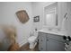 Powder room showcasing gray vanity, stylish mirror, and decorative accents at 3785 Summerton St, Mount Pleasant, SC 29466