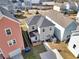 Aerial view of the backyard showing the shed, landscaping, and patio at 4603 Scout Aly, North Charleston, SC 29405