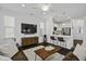 Open-concept living area with modern decor, including a comfortable sofa, flat-screen TV, and kitchen bar at 5108 Celtic Dr, North Charleston, SC 29405