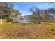 The backyard is fenced and features a grassy area, mature trees, and white exterior at 671 Riley Rd, Charleston, SC 29412