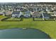 Aerial shot showcasing backyards of neighborhood homes lining a pond, offering scenic views and community feel at 116 Rouen Ln, Summerville, SC 29486
