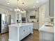 Open concept kitchen with gray cabinets, stainless steel appliances, and a large island at 116 Rouen Ln, Summerville, SC 29486