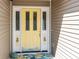 Close up of the home's front door featuring decorative features, sidelights, and a colorful welcome mat at 1617 Southwick Dr, Johns Island, SC 29455
