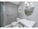 Clean bathroom with a pedestal sink, shower, and tiled floor at 2306 Chairmaker Ct, Charleston, SC 29414