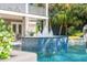 Beautiful in-ground swimming pool with a fountain feature and lush landscaping, perfect for relaxation and outdoor enjoyment at 3006 Cameron Blvd, Isle of Palms, SC 29451