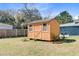 New backyard storage shed with a metal roof at 679 Kent St, Mount Pleasant, SC 29464