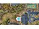 An aerial view showcases a community pool, tennis courts, parking, and well-manicured green spaces at 9080 Delancey Cir, North Charleston, SC 29406