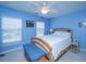 Bright bedroom includes a ceiling fan, a wooden bed frame, and two windows at 9408 Harroway Rd, Summerville, SC 29485