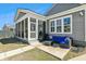 Cozy patio space featuring a blue sofa set, a grill and view of the fenced backyard at 123 Hewitt St, Summerville, SC 29486