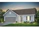 Charming single-story home with light blue siding and a two-car garage in a well manicured lawn at 133 Royal Cainhoy Way, Huger, SC 29450