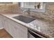 Modern kitchen sink with granite countertops, tile backsplash, and stainless steel faucet at 1428 Bloomingdale Ln, Mount Pleasant, SC 29466