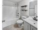 Simple bathroom with a shower-tub combo, tile floors, and modern fixtures at 159 Antebellum Way, Summerville, SC 29483