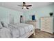 Comfortable bedroom with a ceiling fan and coastal decor throughout the space at 203 Hayworth Rd, Summerville, SC 29486