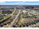 An aerial shot shows the pond and homes in the community at 261 Celestial Blvd, Summerville, SC 29486