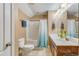 Bathroom features a shower-tub combo, a double sink vanity with plenty of storage, and great lighting at 3016 Adventure Way, Ladson, SC 29456