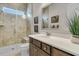 Bathroom with a shower, toilet, vanity with sink and mirror, and tile flooring at 458 Four Seasons Blvd, Summerville, SC 29486