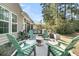 Back patio area with Adirondack chairs, fire pit, an outdoor kitchen, and wooded view at 458 Four Seasons Blvd, Summerville, SC 29486