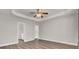 Bright main bedroom offering ensuite bathroom, ceiling fan and hardwood floors at 629 English Oak Cir, Moncks Corner, SC 29461