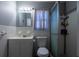 Neat, bright bathroom featuring a stand-up shower and single sink vanity at 105 Wade Ct, Summerville, SC 29486