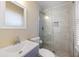 Bathroom featuring a vanity, toilet, and enclosed glass shower with white tiles at 1264 Fort Dr, Hanahan, SC 29410