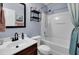 Standard bathroom featuring a single sink vanity, combination tub and shower, and ceramic tile flooring at 306 Slow Mill Dr, Goose Creek, SC 29445