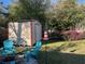 Relaxing backyard with outdoor seating, storage shed, and scenic landscaping at 1236 Fort Dr, Hanahan, SC 29410