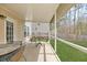 Covered patio with seating area that overlooks the green backyard at 184 Charlesfort Way, Moncks Corner, SC 29461
