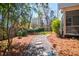 Landscaped backyard with stone pathway leading to a black metal fence and lush greenery at 2107 Nicholas David Path, Johns Island, SC 29455